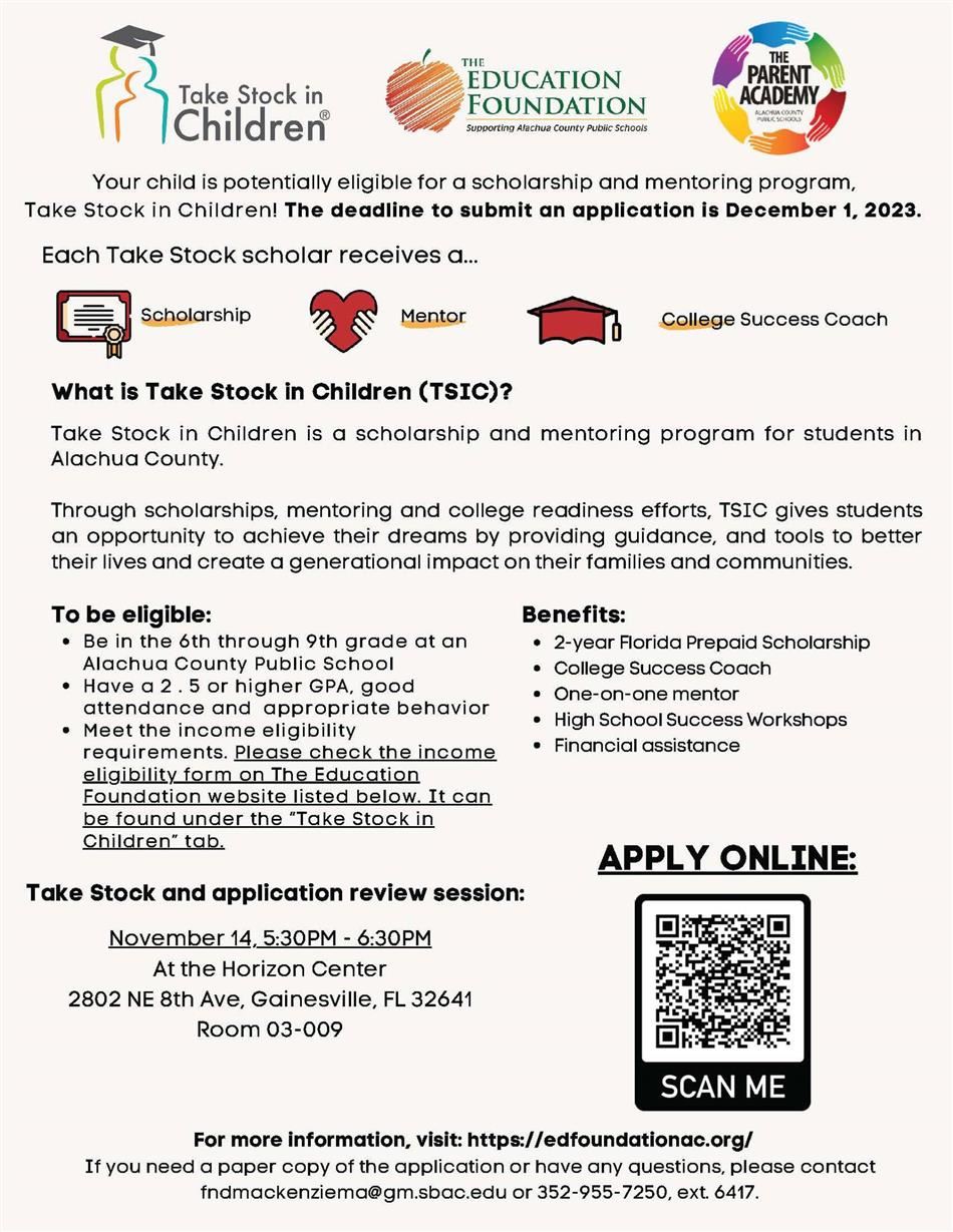 Take Stock in Children flyer Take Stock in Children flyer